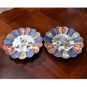 Set of 2 Antique Japanese Imari Charger Plates - 10.5" Figural Meiji Fuzan